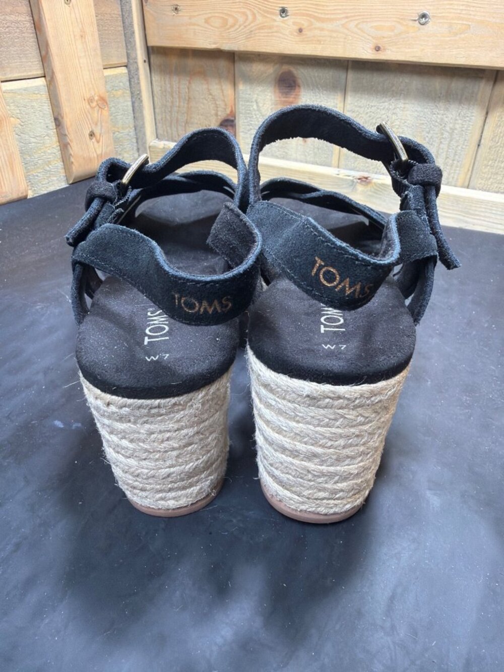 TOMS Monica Black Suede Espadrille Platform Wedge Sandals Women Size 7 US 37.5EU - Picture 5 of 9